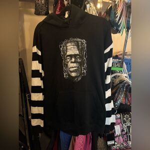 Hot Leathers Frankie Hooded Pullover Sweatshirt with Knit Strip Sleeves